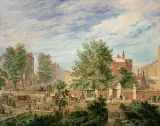 Marylebone Road an der Kreuzung mit Lisson Grove, zeigt die Philologische Schule im Sommer, 1849
